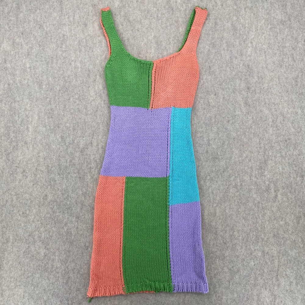 Patchwork Knit Dress Multi Color Sleeveless Small Urban Outfitters